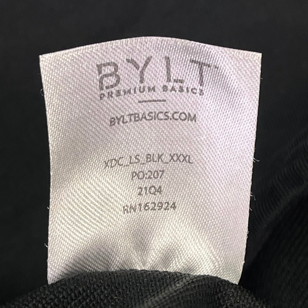 BYLT Basics Mens Drop Cut Long Sleeve Shirt Black Curved Hem Crew Neck Size XL - Picture 13 of 16